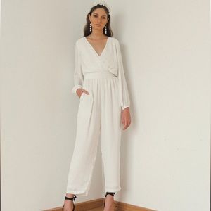 Silk ivory faux wrap jumpsuit size small